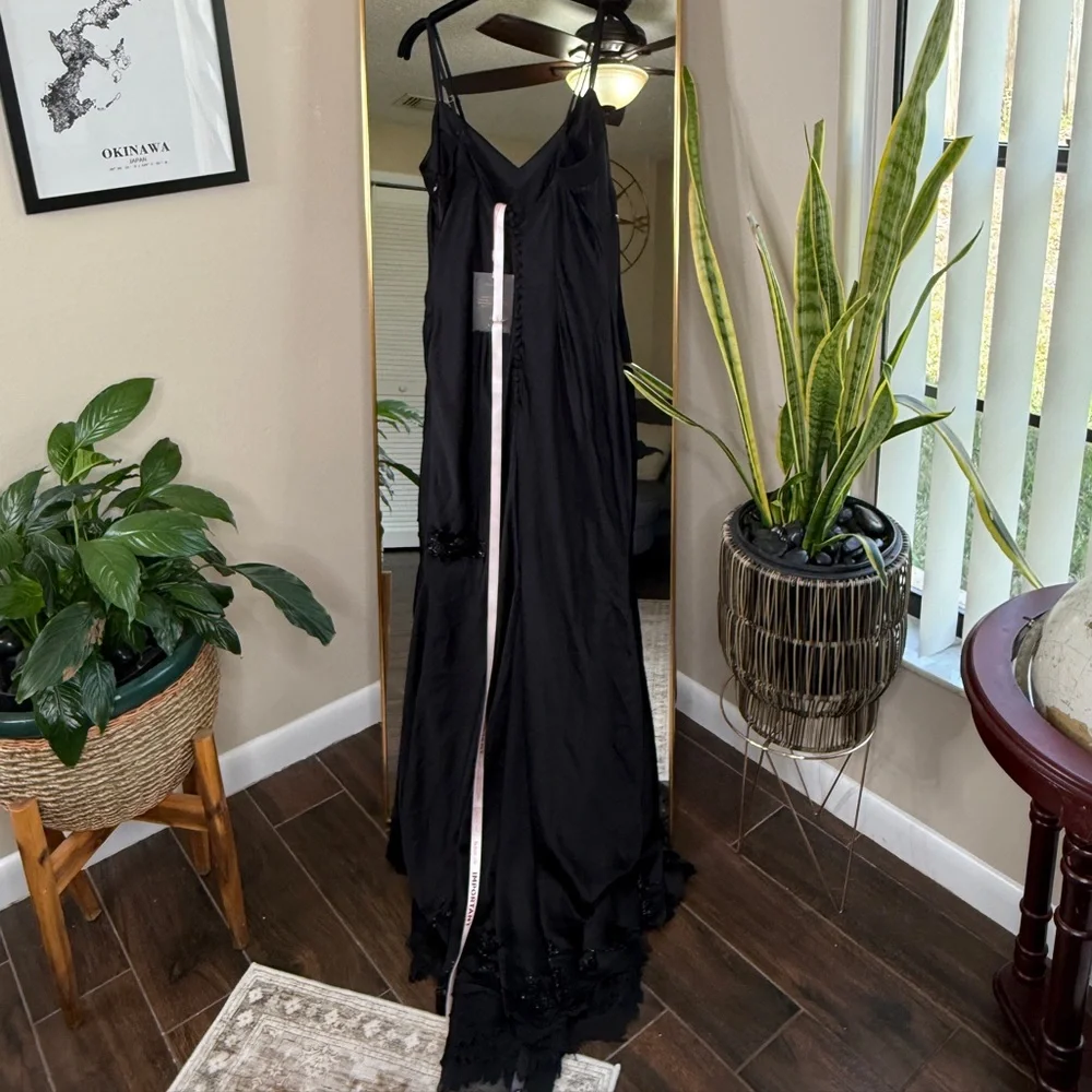 House of CB ANASTELLE Black Hand Beaded Embellished Satin Maxi Dress NWT - Picture 10 of 11